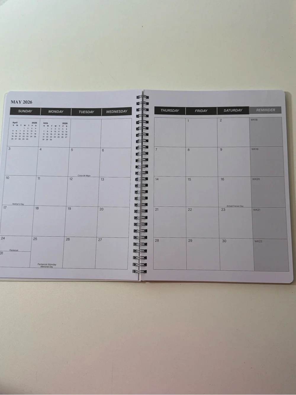 2026w-2027 Monthly Planner - Black Spiral Notebook